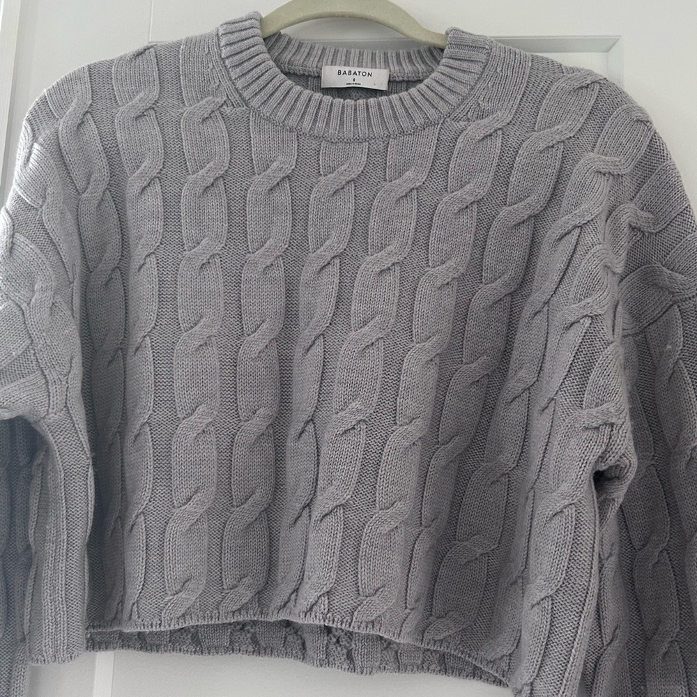 Babaton Heather Gray Cable Knit Sweater